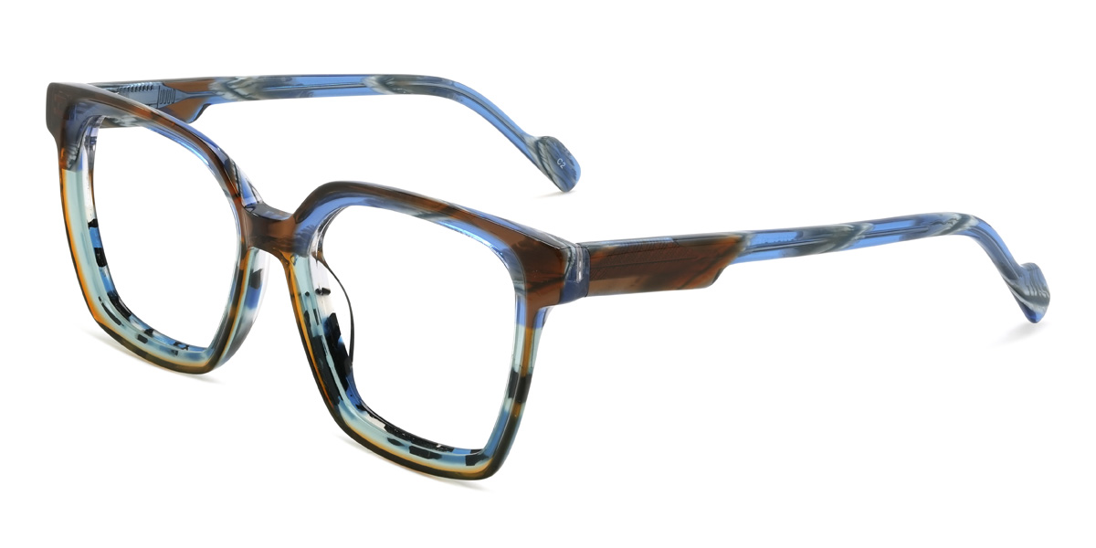 Brown Blue Tortoiseshell Keiko Glasses - Square Glasses
